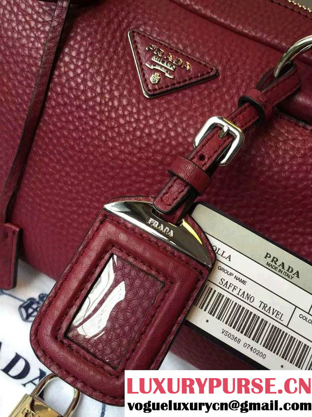 Prada Clemence Leather Boston Tote Bag 0915 Burgundy 2015