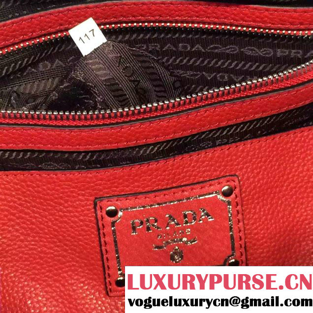 Prada Clemence Leather Boston Tote Bag 0915 Red 2015