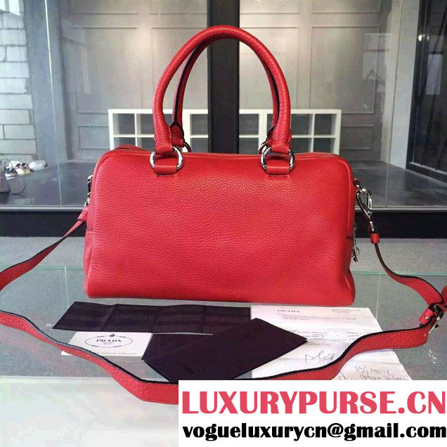 Prada Clemence Leather Boston Tote Bag 0915 Red 2015