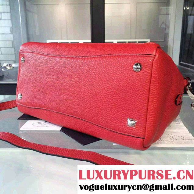 Prada Clemence Leather Boston Tote Bag 0915 Red 2015
