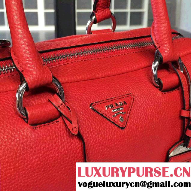 Prada Clemence Leather Boston Tote Bag 0915 Red 2015