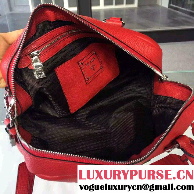 Prada Clemence Leather Boston Tote Bag 0915 Red 2015