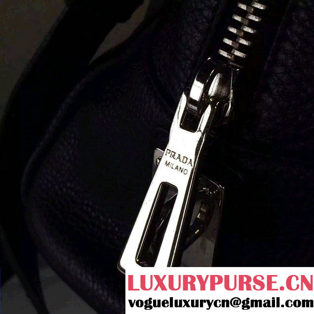 Prada Clemence Leather Boston Tote Bag 0915 Black 2015