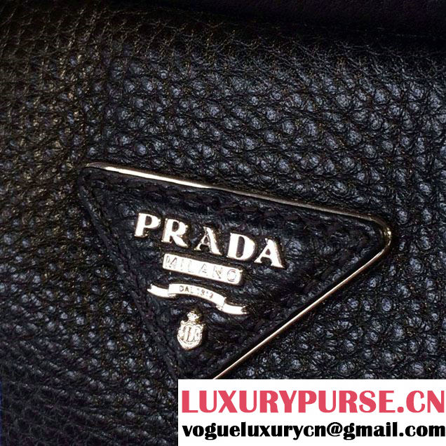 Prada Clemence Leather Boston Tote Bag 0915 Black 2015