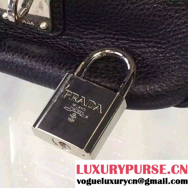 Prada Clemence Leather Boston Tote Bag 0915 Black 2015
