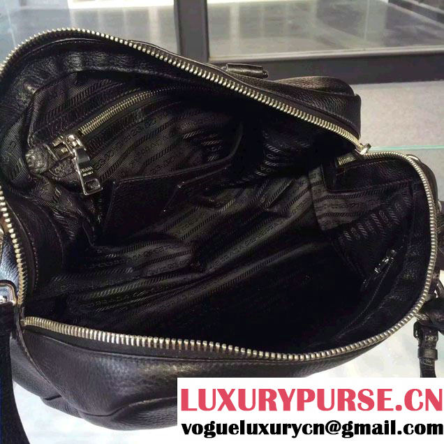 Prada Clemence Leather Boston Tote Bag 0915 Black 2015