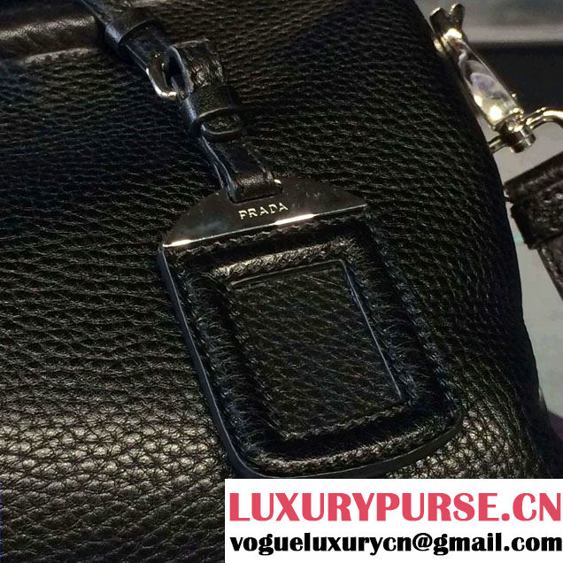 Prada Clemence Leather Boston Tote Bag 0915 Black 2015