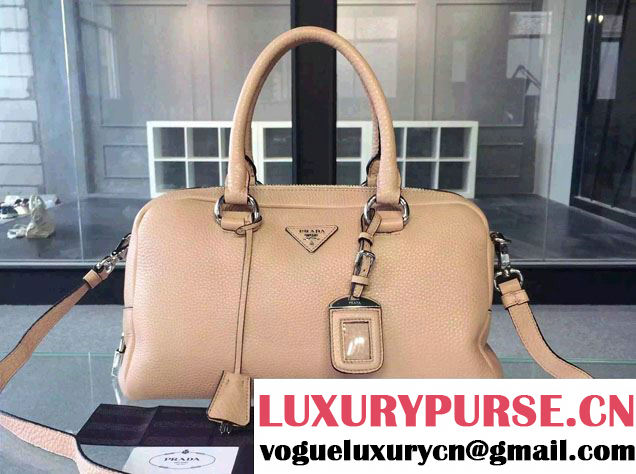 Prada Clemence Leather Boston Tote Bag 0915 Nude Pink 2015