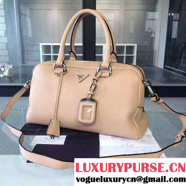 Prada Clemence Leather Boston Tote Bag 0915 Nude Pink 2015