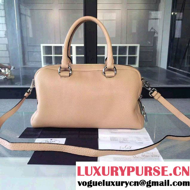 Prada Clemence Leather Boston Tote Bag 0915 Nude Pink 2015