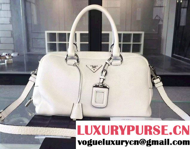 Prada Clemence Leather Boston Tote Bag 0915 White 2015