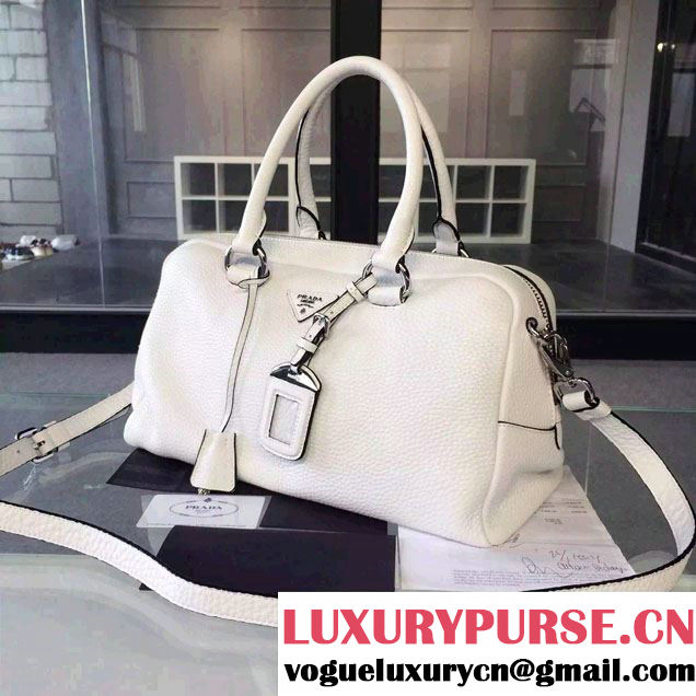 Prada Clemence Leather Boston Tote Bag 0915 White 2015