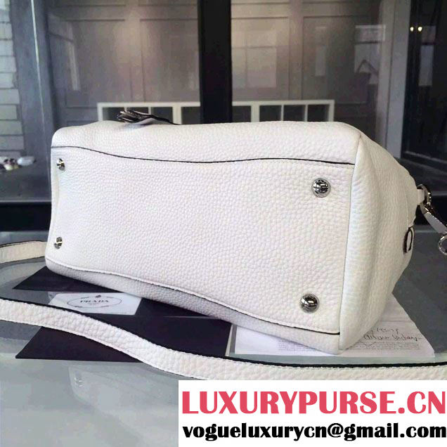 Prada Clemence Leather Boston Tote Bag 0915 White 2015