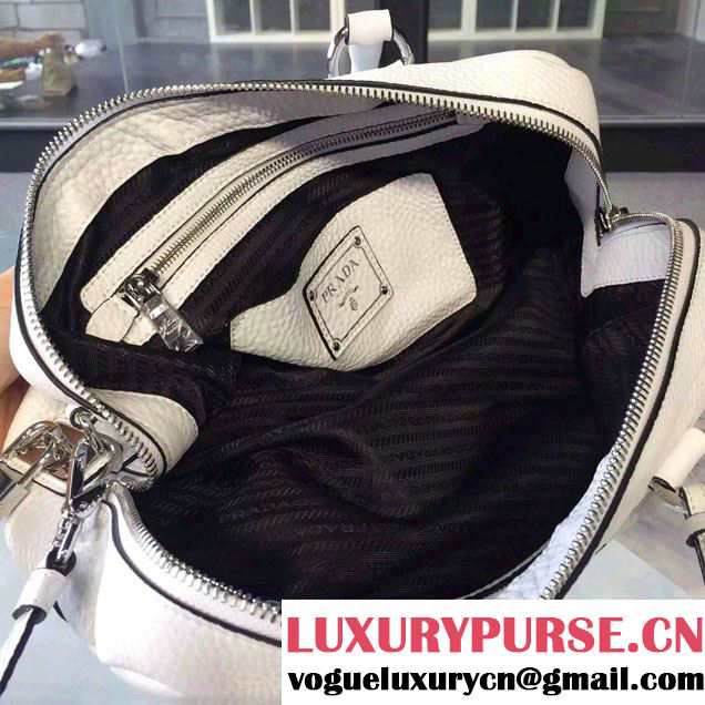 Prada Clemence Leather Boston Tote Bag 0915 White 2015