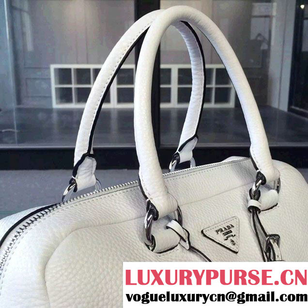 Prada Clemence Leather Boston Tote Bag 0915 White 2015