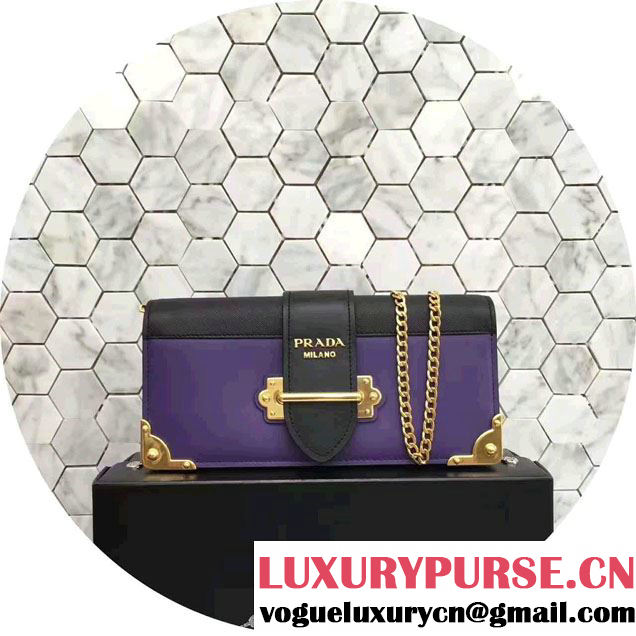 Prada Cahier Calf Leather And Saffiano Leather Clutch Bag 1BF048 Purple/Black 2017
