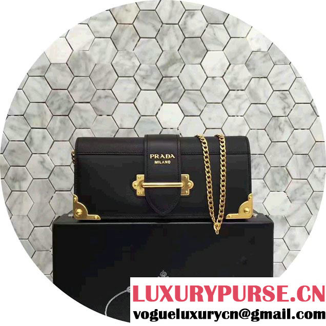 Prada Cahier Calf Leather And Saffiano Leather Clutch Bag 1BF048 Black 2017