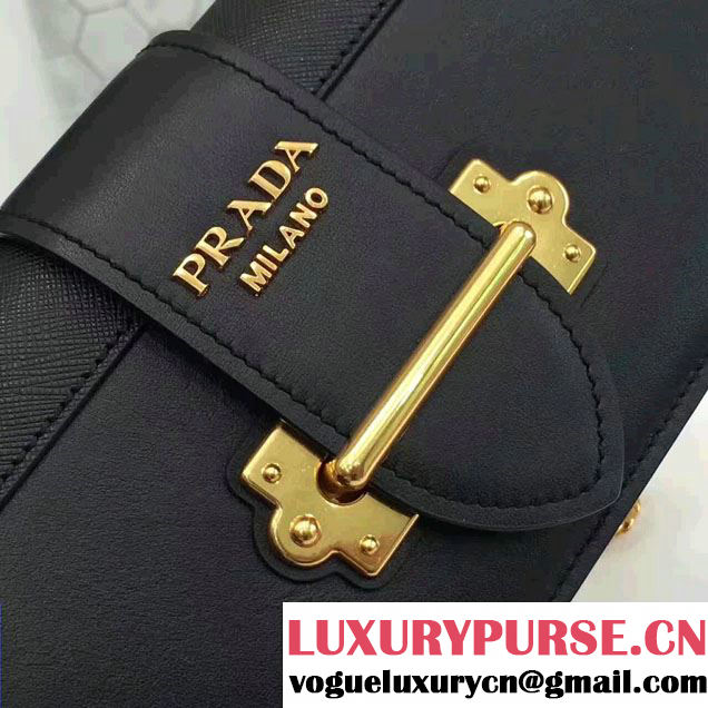 Prada Cahier Calf Leather And Saffiano Leather Clutch Bag 1BF048 Black 2017