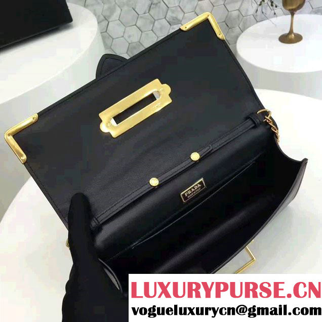 Prada Cahier Calf Leather And Saffiano Leather Clutch Bag 1BF048 Black 2017
