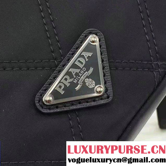 Prada Saffiano Leather Nylon Pouch With Double Top-Stitching Travel Kit 2NE007 Black/Dark Green 2017