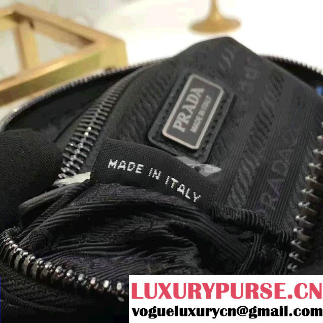 Prada Saffiano Leather Nylon Pouch With Double Top-Stitching Travel Kit 2NE007 Black/Dark Green 2017