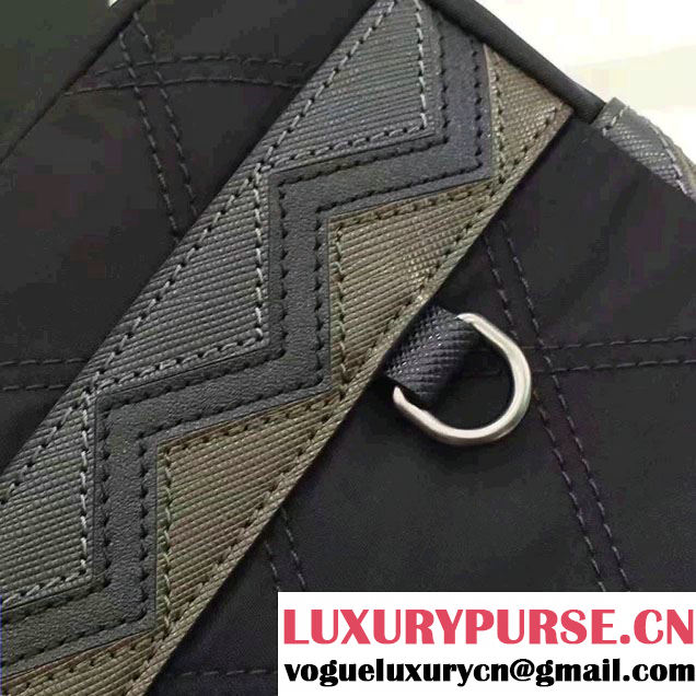 Prada Saffiano Leather Nylon Pouch With Double Top-Stitching Travel Kit 2NE007 Black/Dark Green 2017