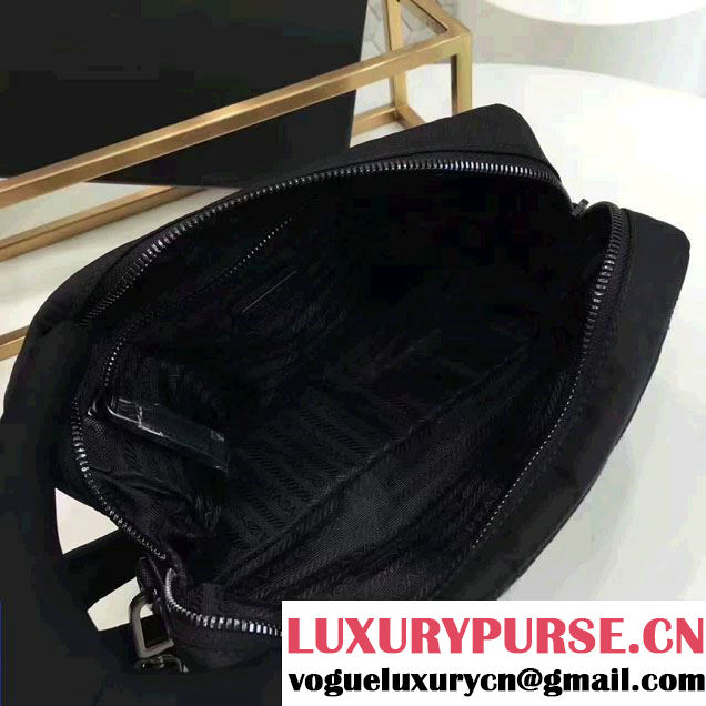Prada Saffiano Leather Nylon Pouch With Double Top-Stitching Travel Kit 2NE007 Black/Dark Green 2017