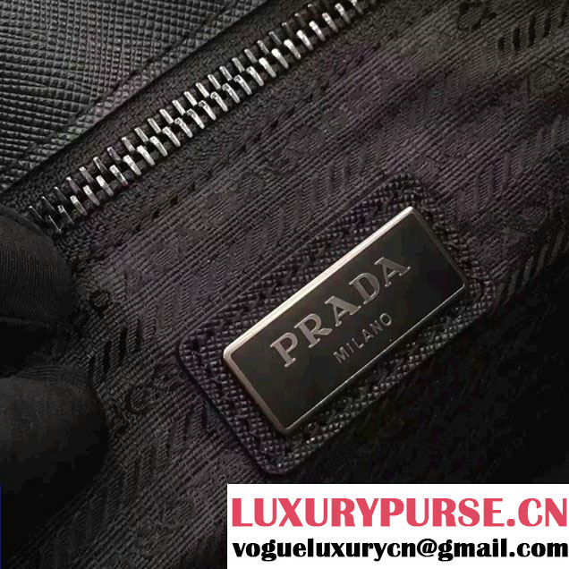 Prada Saffiano Leather Pouch With Intarsia Details Travel Kit 2NE009 Black/Dark Green 2017