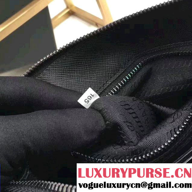 Prada Saffiano Leather Pouch With Intarsia Details Travel Kit 2NE009 Black/Dark Green 2017
