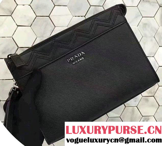 Prada Saffiano Leather Pouch With Intarsia Details Travel Kit 2NE009 Black 2017