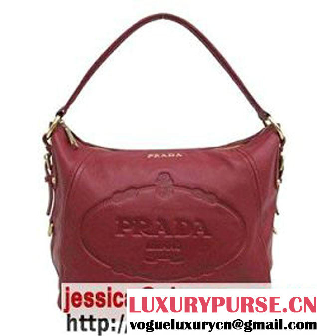 Prada Calfskin Hobo Shoulder Bag Red BR4567 Red - $189.00