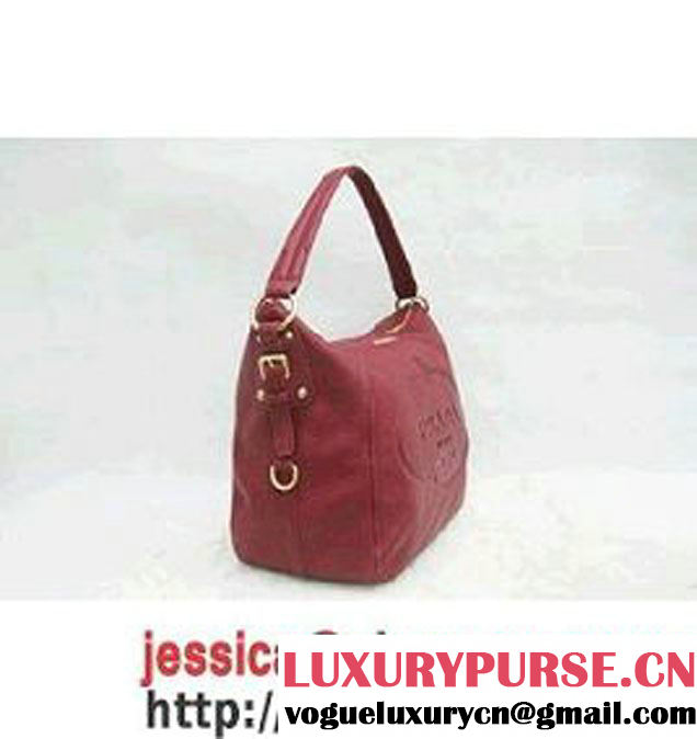 Prada Calfskin Hobo Shoulder Bag Red BR4567 Red  - $189.00