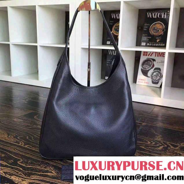 Prada Corsica Calf Leather Hobo Shoulder Bag 1BC013 Black 2015