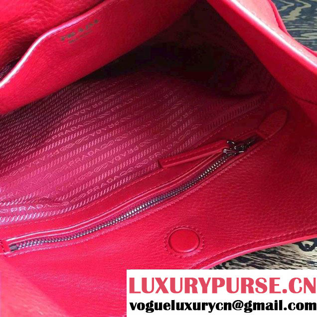 Prada Corsica Calf Leather Hobo Shoulder Bag 1BC013 Red 2015