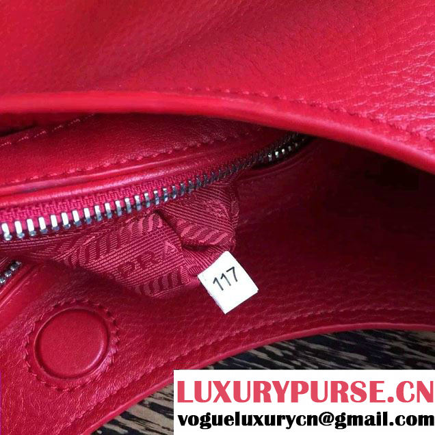 Prada Corsica Calf Leather Hobo Shoulder Bag 1BC013 Red 2015