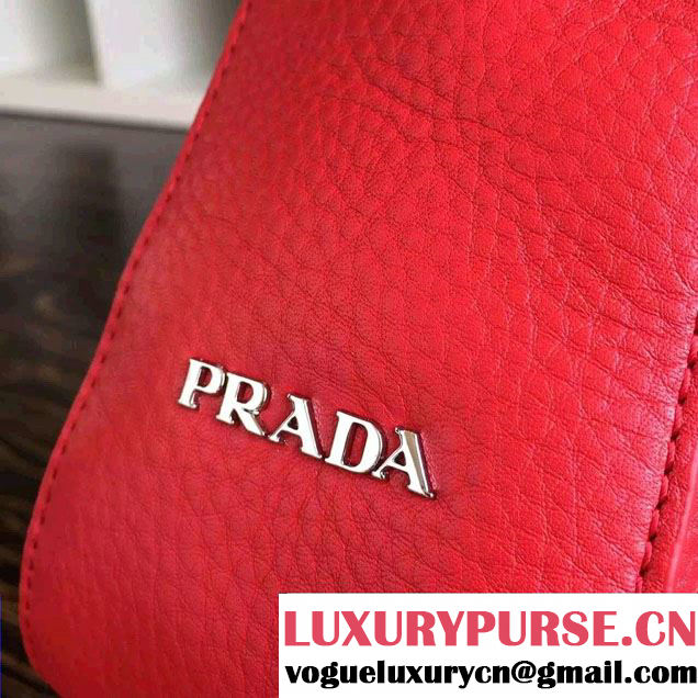 Prada Corsica Calf Leather Hobo Shoulder Bag 1BC013 Red 2015