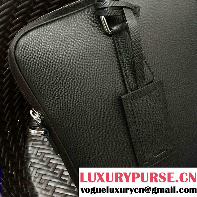 Prada Saffiano Leather Briefcase 2VE368 Black/Orange 2016