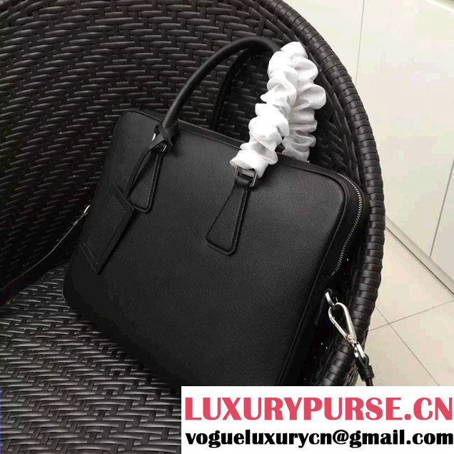 Prada Saffiano Leather Briefcase 2VE368 Black/Orange 2016
