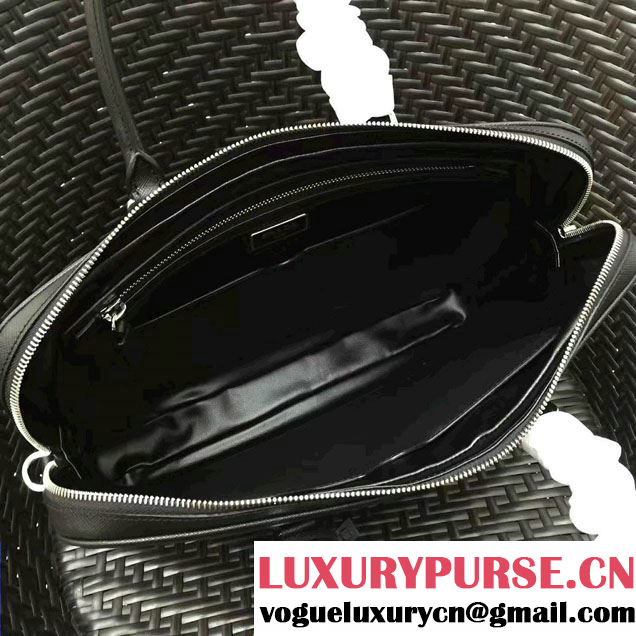 Prada Saffiano Leather Briefcase 2VE368 Black/Orange 2016
