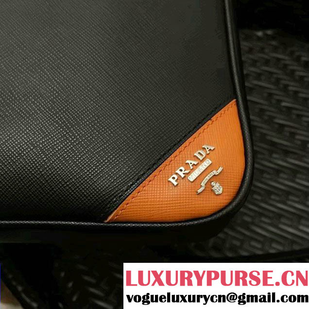 Prada Saffiano Leather Briefcase 2VE368 Black/Orange 2016
