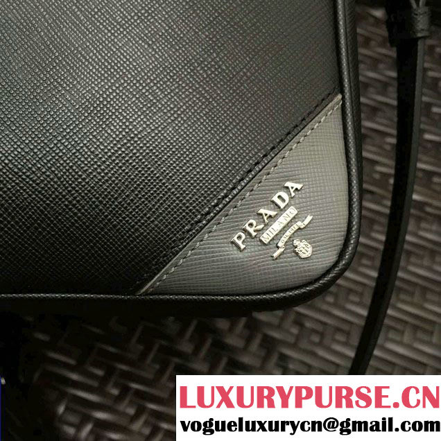 Prada Saffiano Leather Briefcase 2VE368 Black/Gray 2016