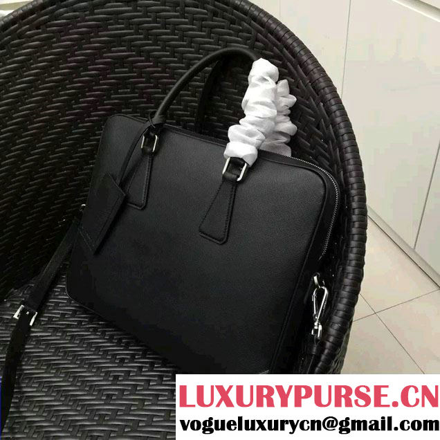 Prada Saffiano Leather Briefcase 2VE368 Black/Gray 2016