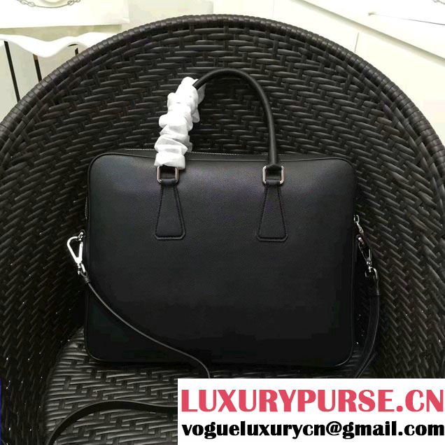 Prada Saffiano Leather Briefcase 2VE368 Black/Gray 2016