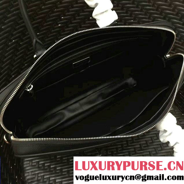 Prada Saffiano Leather Briefcase 2VE368 Black/Gray 2016