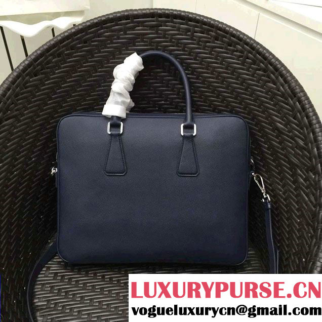 Prada Saffiano Leather Briefcase 2VE368 Dark Blue 2016