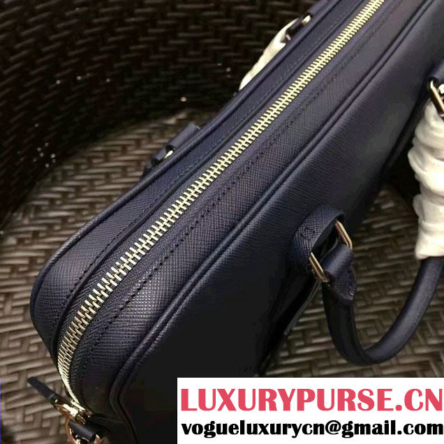 Prada Saffiano Leather Briefcase 2VE368 Dark Blue 2016