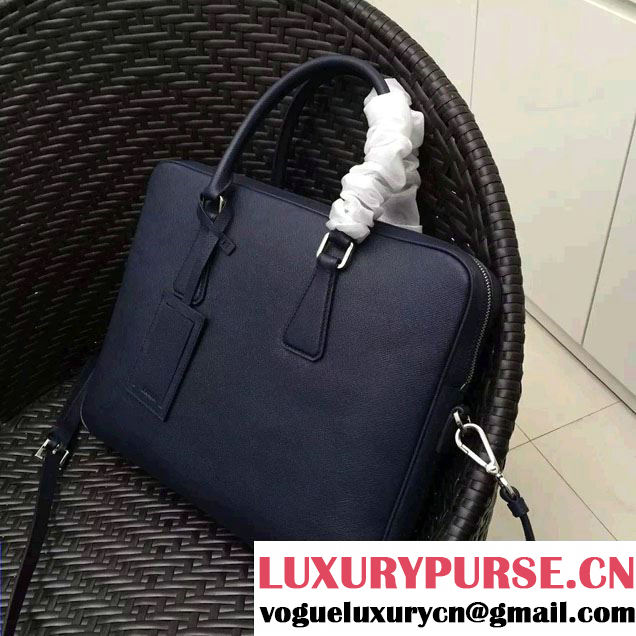 Prada Saffiano Leather Briefcase 2VE368 Dark Blue 2016