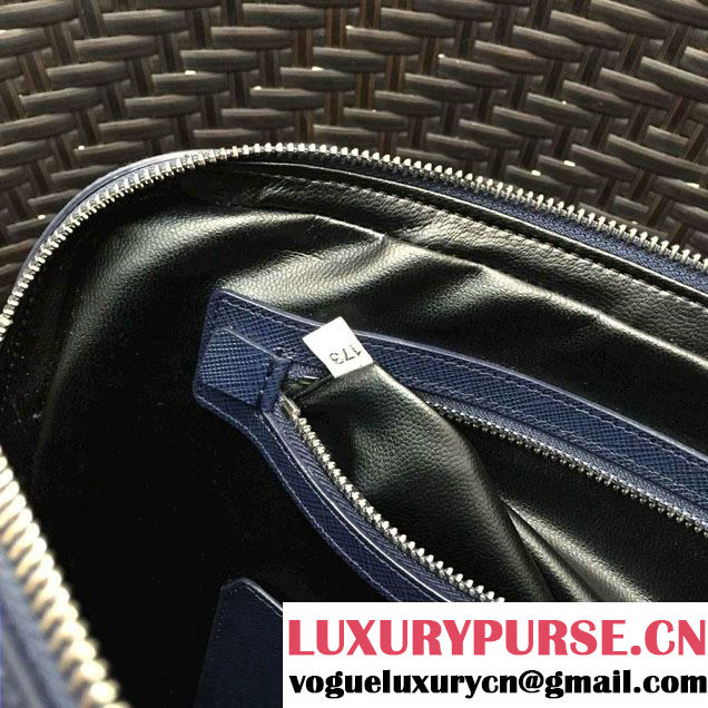 Prada Saffiano Leather Briefcase 2VE368 Dark Blue 2016