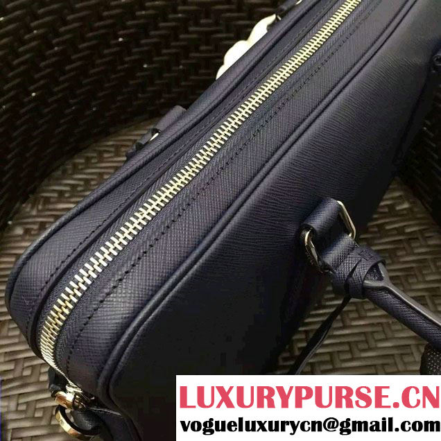 Prada Saffiano Leather Briefcase 2VE368 Dark Blue/Blue 2016