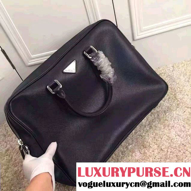 Prada Saffiano Leather Briefcase 2VE891 Black 2016